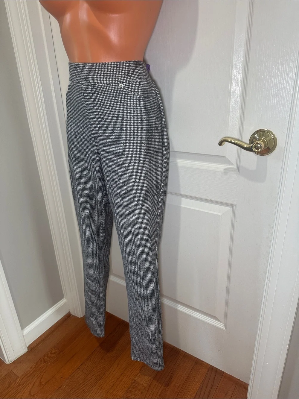 Michael Kors Black White Houndstooth Pull On Stretch Pants L Large EUC DDR $74